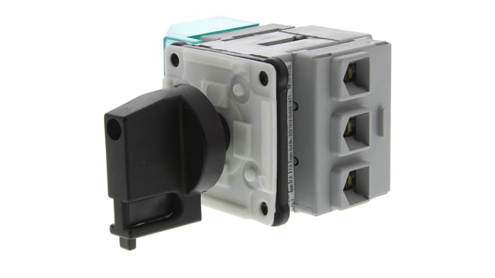 Interruttore di isolamento Siemens 3LD2122-0TK11, 3 poli, 25A, montaggio a pannello, dimensioni 48x48 mm, grado di protezione IP65.