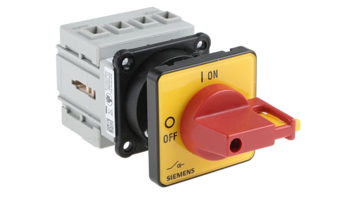 Interruttore di isolamento Siemens SIRIUS 3LD2050-1TL13, 3 poli, 16A, montaggio a pannello, grado di protezione IP65, dimensioni 48x48 mm.
