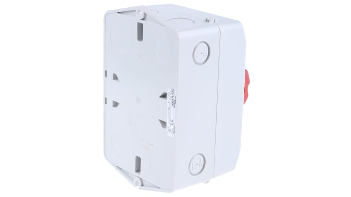 Interruttore di isolamento Siemens 3LD2264-0TB53, 3 poli, IP65, 32A, 690V, manopola rossa, dimensioni 100x140x81mm.
