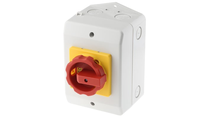 Interruttore di isolamento Siemens 3 poli, configurazione NO/NC, 32A, IP65, manopola rossa, dimensioni 100x140x81mm.