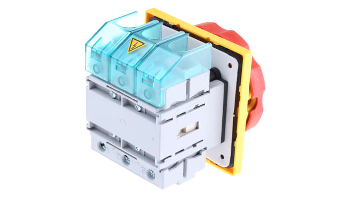 Interruttore di isolamento Siemens 3LD2804-0TK53 3P 125A 690V IP65 per montaggio a pannello. Manopola rossa, ideale per arresto d'emergenza.