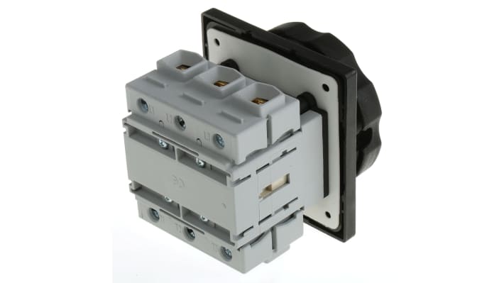 Interruttore di isolamento Siemens 3LD2804-0TK51 3P 125A 690V IP65 per montaggio a pannello con manopola nera, ideale per arresto d'emergenza.