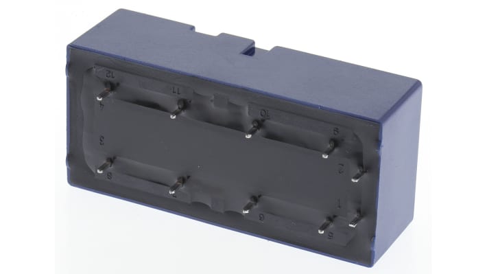 Relè contatti guidati Panasonic SF2D24, DPDT, 24V cc, montaggio su PCB, corrente 6A, vita 100.000 cicli elettrici.