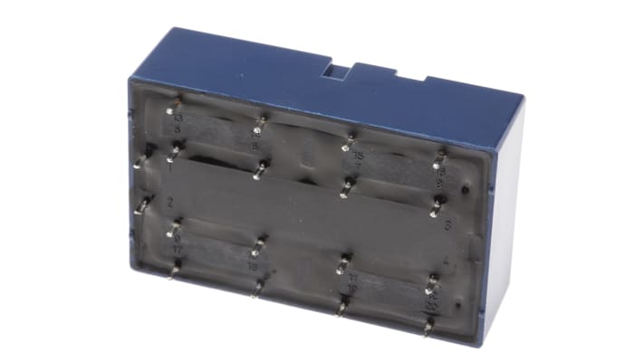 Relè contatti guidati Panasonic SF4D-DC12V, 4NO/4NC, 12V cc, dimensioni 53,3mm x 33mm x 16,5mm, per montaggio su PCB.