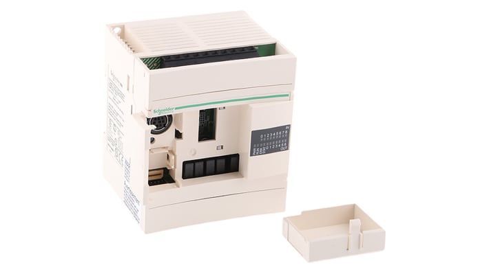 Modulo logico Schneider Electric TWDLCDA16DRF, 9 ingressi 24 V c.c., 7 uscite relè, montaggio su guida DIN, dimensioni 90 x 80 x 70 mm.