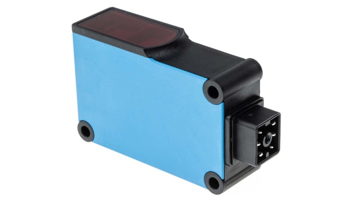 Sensore fotoelettrico rettangolare Sick WL27-3R2631 a retroriflessione, rilevamento 100 mm-15 m, uscita relè, IP65, montaggio a pannello.