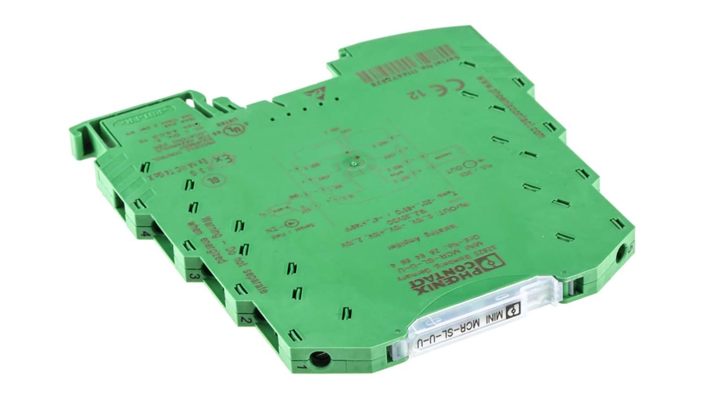 Condizionatore di segnale Phoenix Contact 2864684, amplificatore di isolamento su guida DIN, 93.1x6.2x102.5 mm.