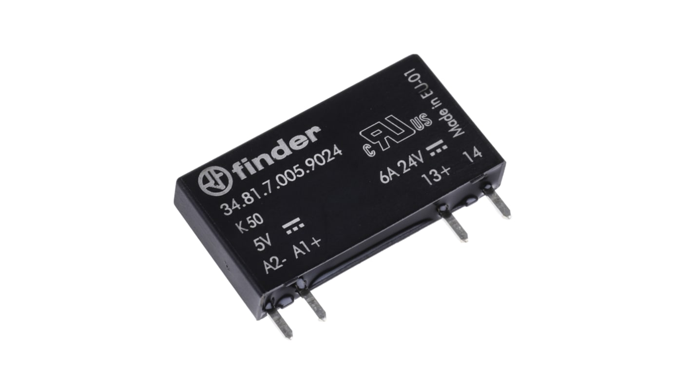 Finder 34.81.7.005.9024, relè a stato solido ultrasottile per PCB, 6 A, 24 V c.c., contatto SPST, 28 x 15 x 5 mm.
