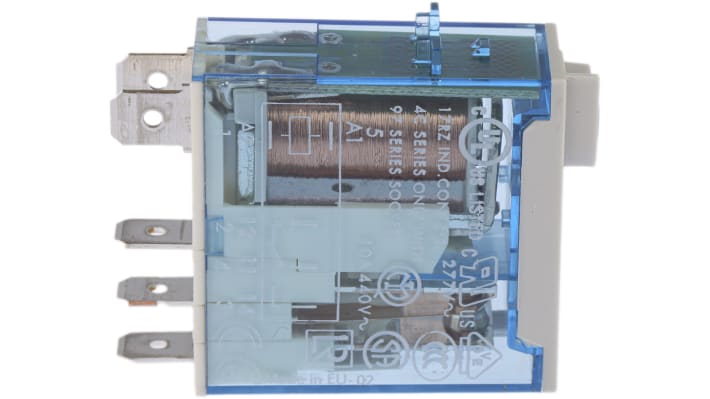 Finder 46.61.9.024.0074, relè monostabile SPDT 24V cc, corrente 16A, dimensioni 29mm x 12.4mm x 32.8mm, approvato cULus.