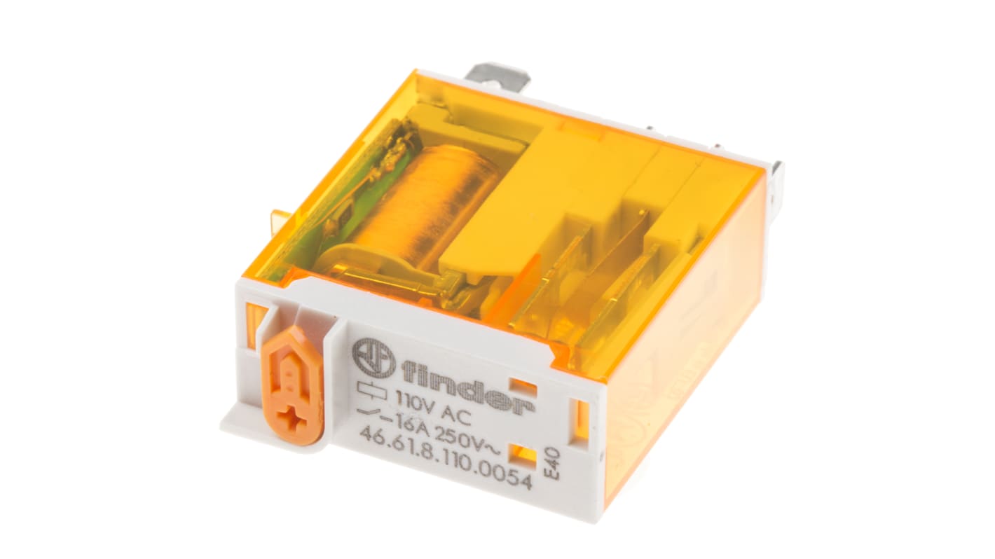 Finder 46.61.8.110.0054, relè di potenza SPDT per montaggio su PCB, 16A, 250V, dimensioni 32,8 x 29 x 12,4 mm.