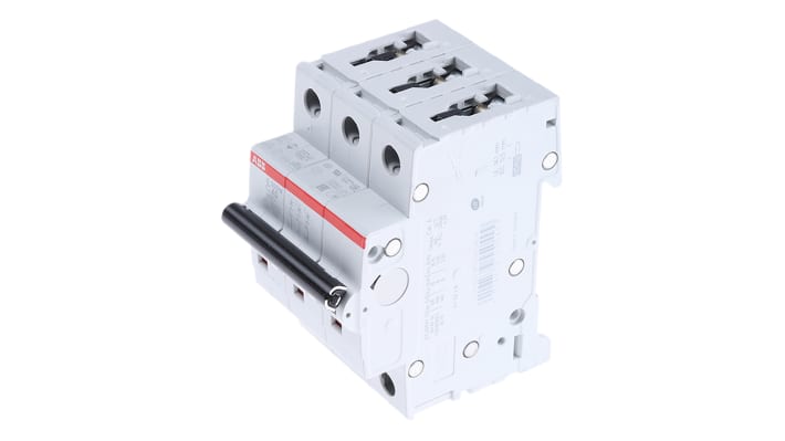 Interruttore magnetotermico ABB S203M-C40, 3 poli, 40A, montaggio su guida DIN, dimensioni 88mm x 52.5mm x 69mm.