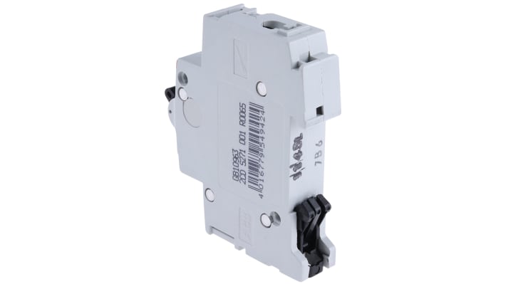 Interruttore magnetotermico unipolare ABB S201M-B6, 6A, montaggio su guida DIN, larghezza 17,5 mm, capacità di interruzione 10 kA.