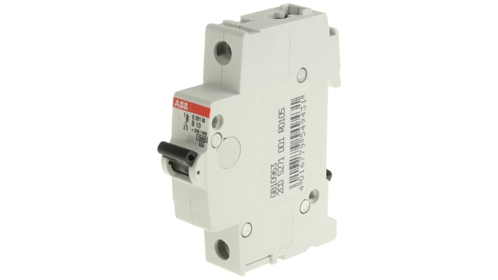 Interruttore magnetotermico ABB Tipo B, 1P 10A, montaggio su guida DIN, dimensioni 88mm x 17.5mm x 76mm, protezione IP20.