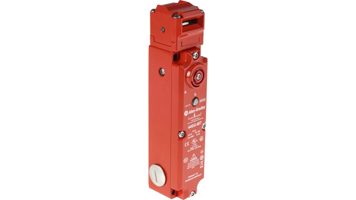 Interruttore di interblocco a solenoide Allen Bradley Guardmaster 440G-MT47016, 230V, IP67, 3NC+1NO, dimensioni 46.75x199x40mm.