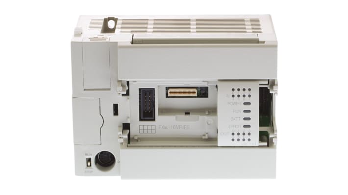 Modulo logico Mitsubishi Electric FX3U-16MR/ES per guida DIN, 8 ingressi/uscite relè, dimensioni 130 x 90 x 86 mm.