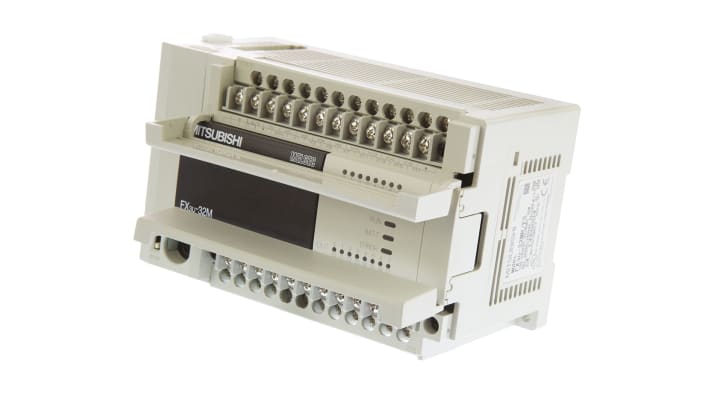 Modulo logico Mitsubishi Electric FX3U-32MR/ES per guida DIN, 16 ingressi e 16 uscite relè, dimensioni 150 x 90 x 86 mm.