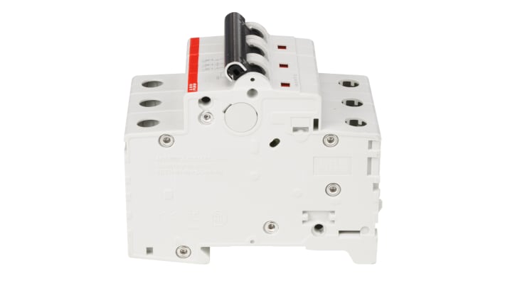 Interruttore magnetotermico ABB SH203-C10, 3 poli, 10A, montaggio su guida DIN, dimensioni 52,5x85x69 mm, grado di protezione IP20.