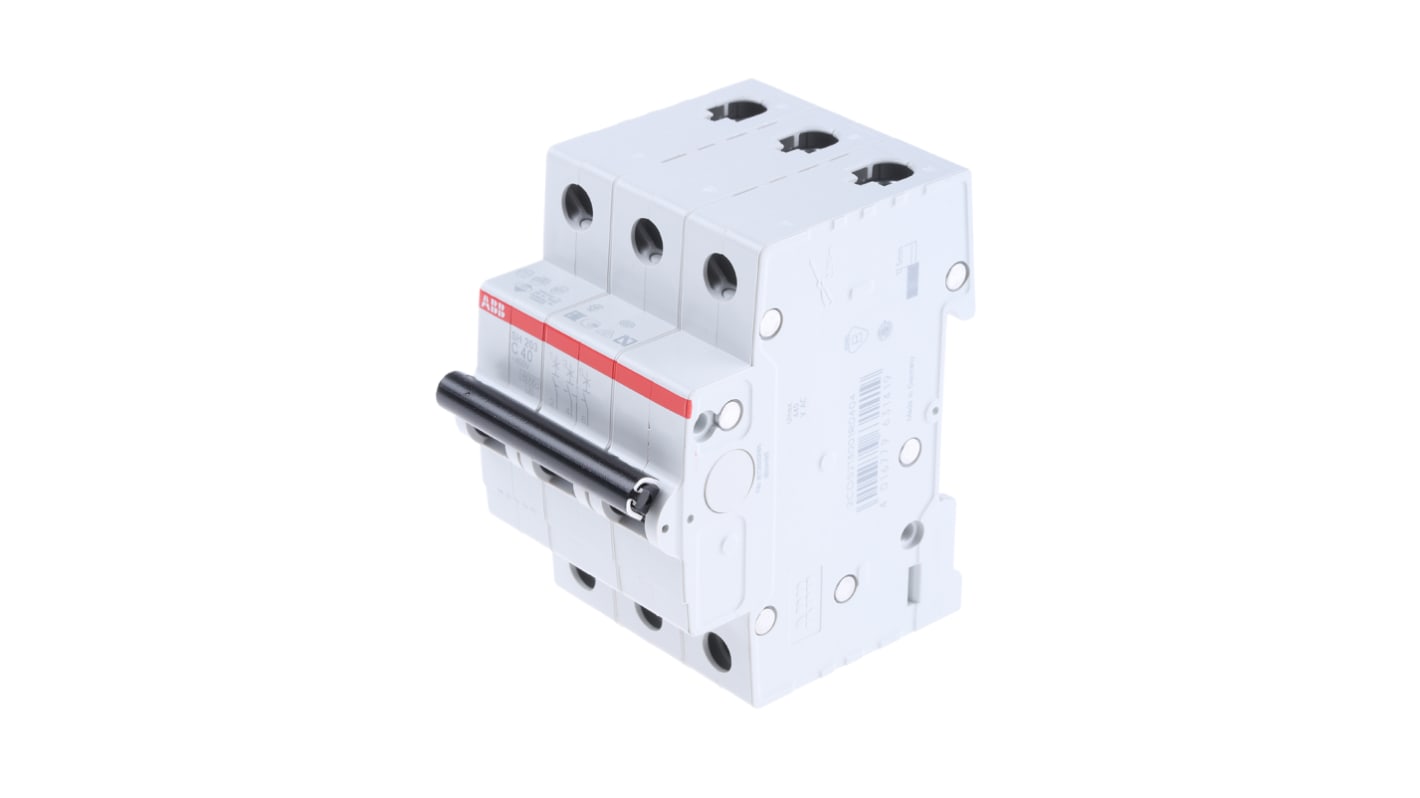 Interruttore magnetotermico ABB 3P Tipo C, 40A, 6 kA, montaggio su guida DIN, dimensioni 52.5mm x 85mm x 69mm.