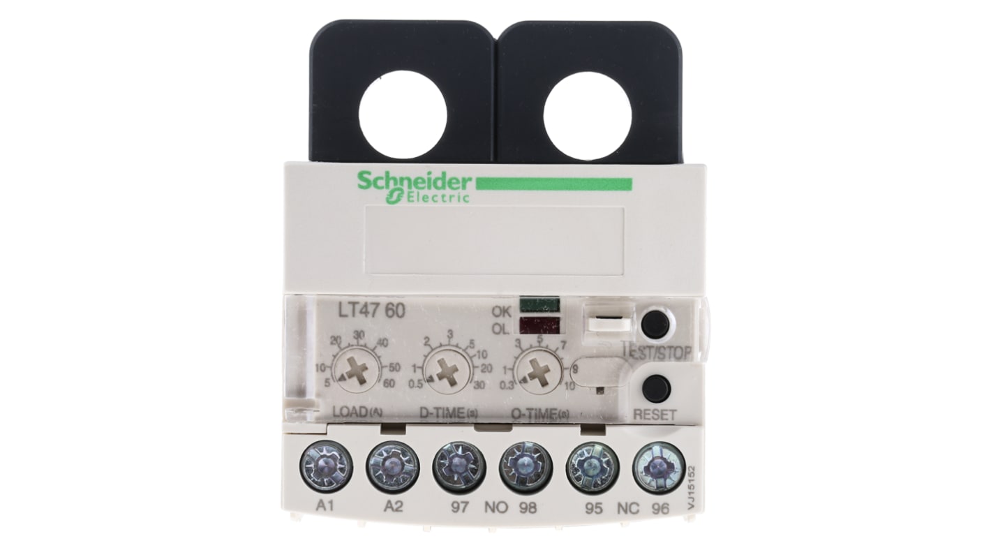 Relè di sovraccarico Schneider Electric LT4760M7S, 1 NO + 1 NC, 60 A, montaggio a vite, dimensioni 70.3 x 71 x 77.2 mm.