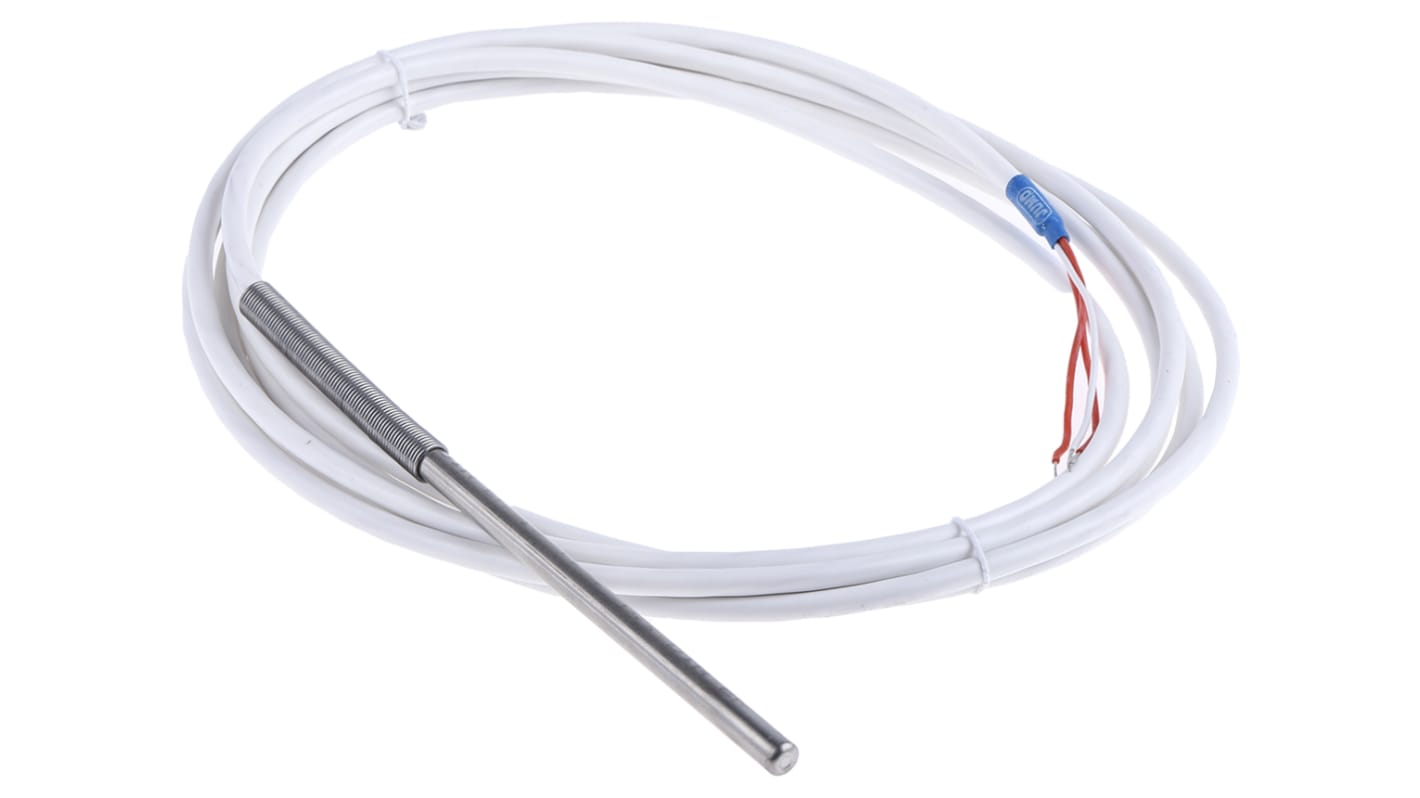 Sensore RTD PT100 Jumo, guaina in acciaio inox, diametro 6 mm, lunghezza 100 mm, temperatura da -50 a +180 °C, cavo 3 m. Codice 902150/30-378-1001-1-6-100-04-3000/315.