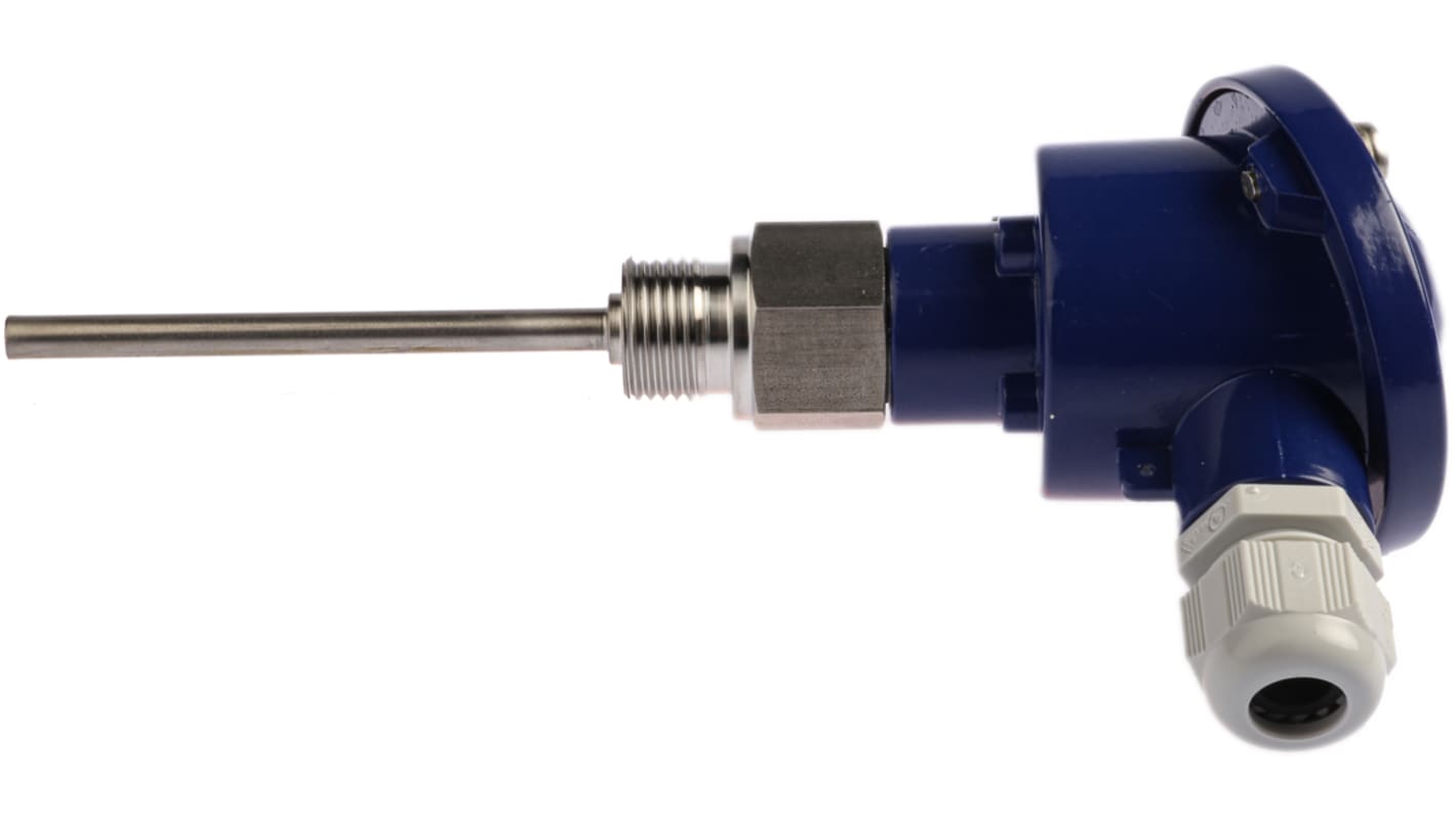 Sensore Jumo 902020/25-402-1001-1-6-100-104/395 RTD PT100, lunghezza 100mm, diametro 6mm, intervallo -40°C/+400°C, testa in alluminio.