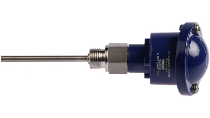 Sensore Jumo 902020/25-402-1001-1-6-100-104/395 RTD PT100, lunghezza 100mm, diametro 6mm, intervallo -40°C/+400°C, testa in alluminio.
