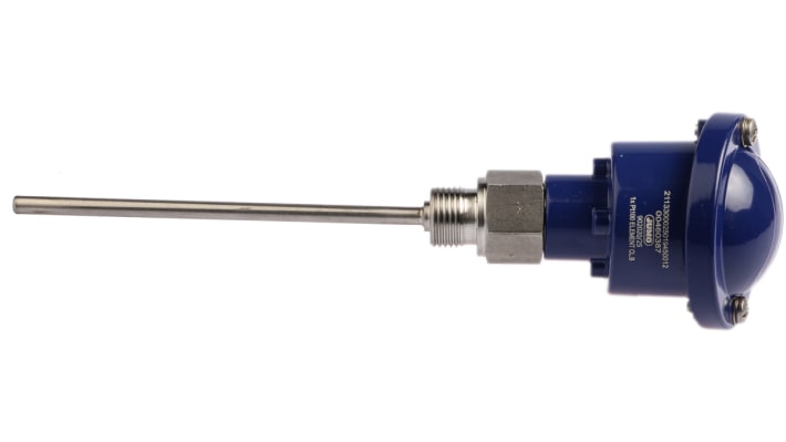 Sensore di temperatura Jumo 902020/25-402-1001-1-6-150-104/395 RTD PT100, lunghezza 150mm, diametro 6mm, max +400°C, testa in alluminio.