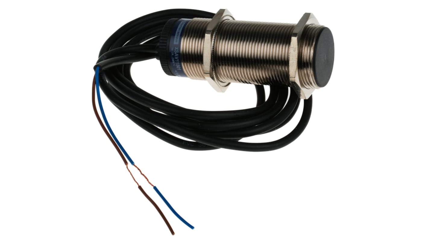 Sensore di prossimità cilindrico Telemecanique Sensors XSAV11801, M30, rilevamento 10 mm, alimentazione 20-250 V, grado di protezione IP67.