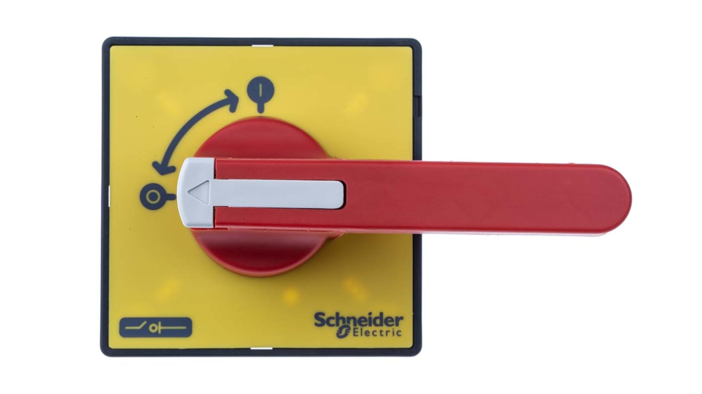 Manopola Rotante Schneider Electric KCF3PZ, Rosso 90mm IP65 per Sezionatore con Interruttore. Ideale per automazione industriale, produzione alimentare e sistemi di sicurezza elettrica.