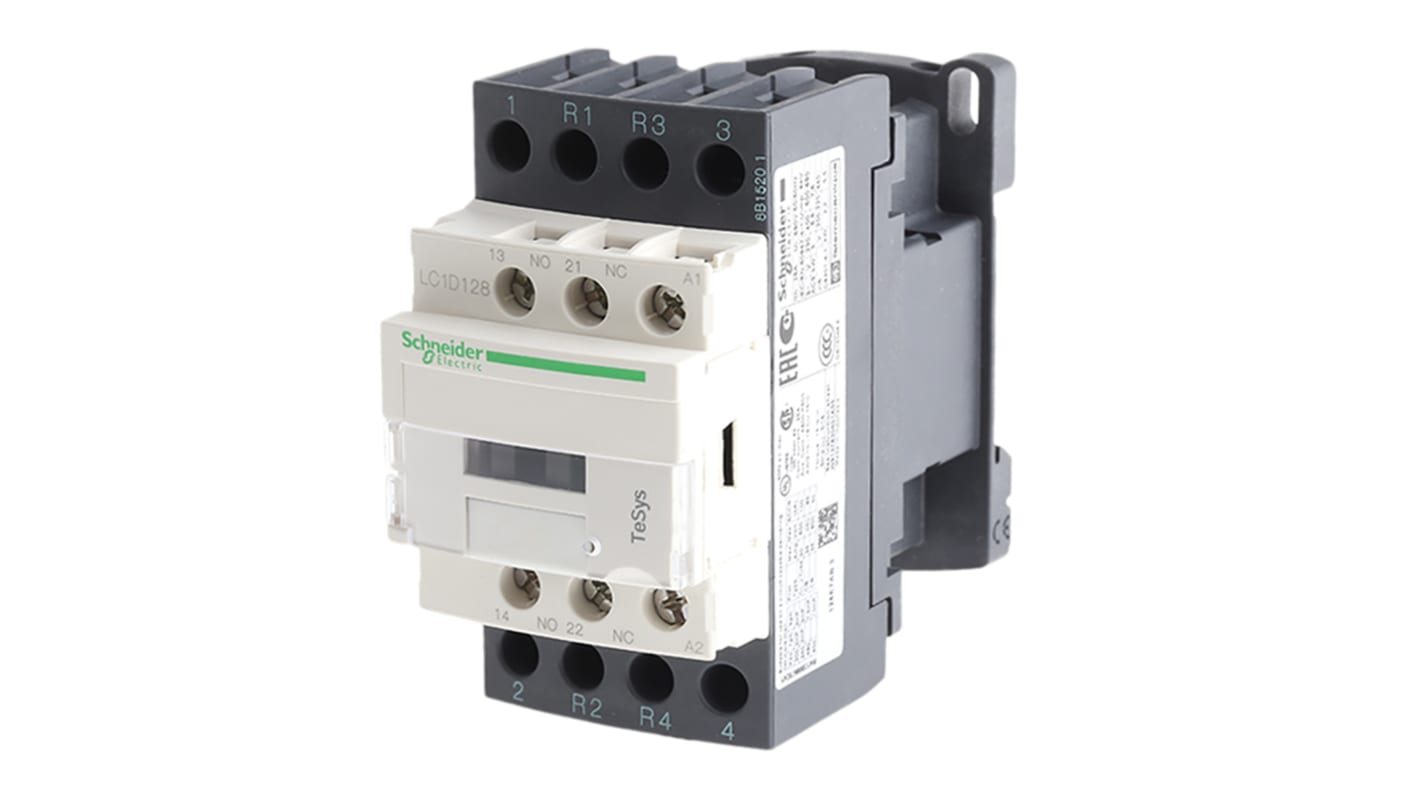 Contattore Schneider Electric LC1D128E7 4P 2NO + 2NC 12A 48V AC per controllo motori - Alta affidabilità e configurazione semplice.