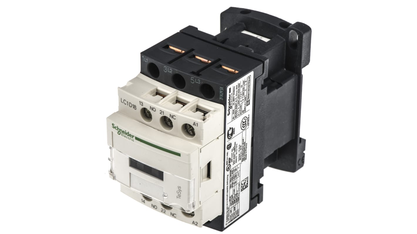 Contattore Schneider Electric LC1D18E7: 3P 48V CA 18A 7,5kW per il controllo affidabile di motori. Ideale per sistemi di controllo e integrazione.