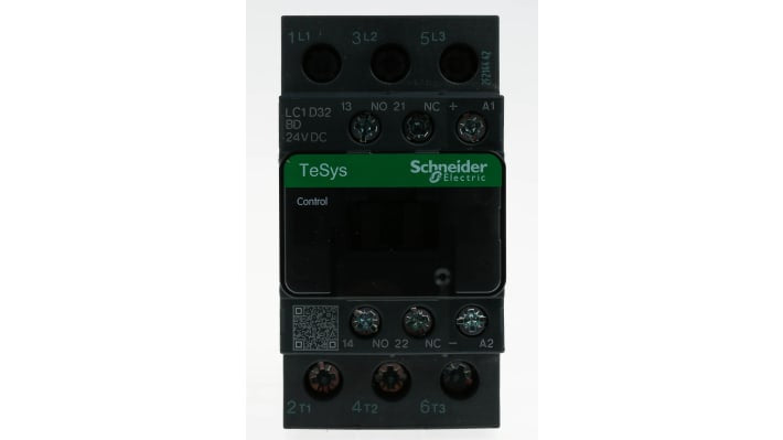 Contattore Schneider Electric LC1D32BD 3 poli 15 kW 32 A 24 V c.c. per sistemi industriali e commerciali. Eco-sostenibile e resistente.
