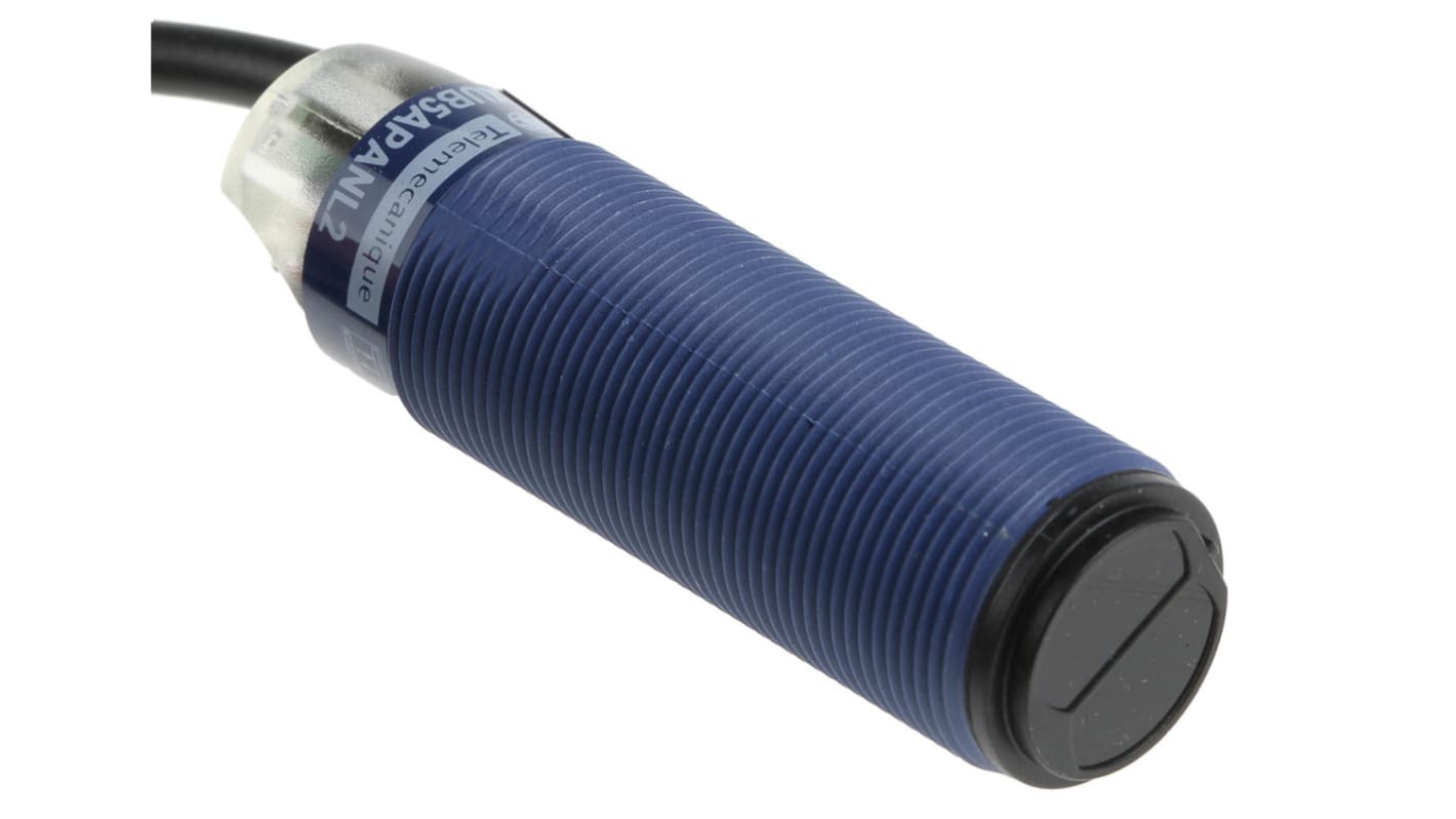 Sensore fotoelettrico cilindrico Telemecanique Sensors XUB5APANL2, rilevamento diffuso fino a 600 mm, uscita PNP, IP65/IP67.