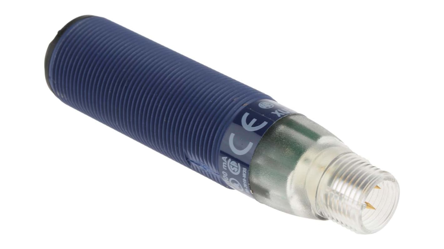 Sensore fotoelettrico cilindrico Telemecanique Sensors XUB5APANM12, rilevamento fino a 600 mm, uscita PNP, IP65/IP67.