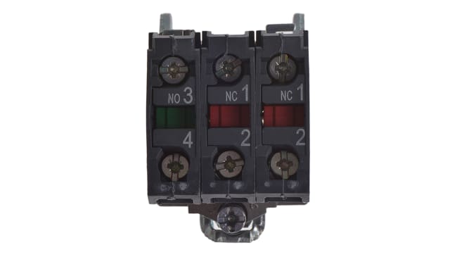 Blocco contatti Schneider Electric ZB4BZ141, 1 NA + 2 NC, 600V, terminali a vite, affidabile per applicazioni industriali.