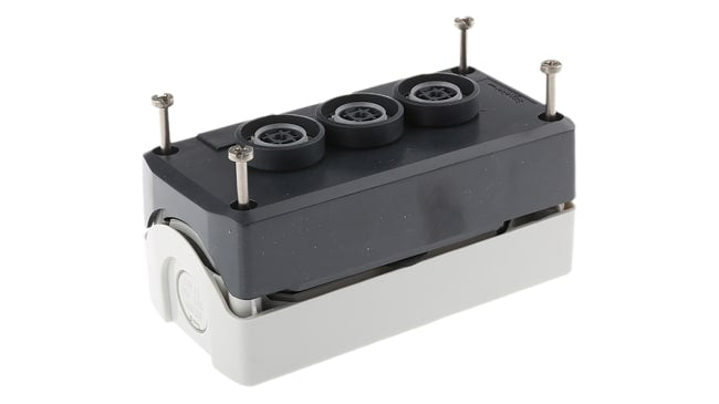 Scatola pulsante Schneider Electric XALD334, IP66/IP67/IP69K, doppio/triplo interruttore, 10A, 600V, montaggio a vite, dimensioni 106x68x62 mm.