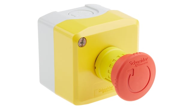 Pulsante di arresto di emergenza Schneider Electric XALK178E, montaggio superficiale, protezione IP69K, materiale policarbonato - serie Harmony XALK. Sicurezza e affidabilità per ambienti industriali.
