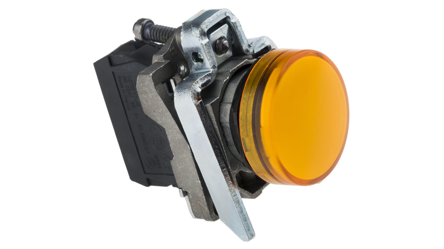 Spia LED universale Schneider Electric XB4BVB5 - 22mm, Montaggio a pannello, IP66/IP67/IP69K. Ideale per ambienti industriali.