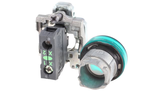 Spia LED verde Schneider Electric Harmony XB4BVG3, montaggio a pannello 22mm, resistente alle vibrazioni, IP67. Ideale per ambienti industriali.