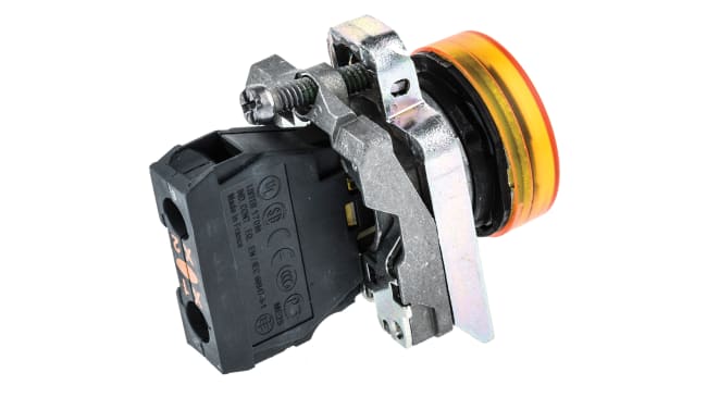 Spia LED arancione Schneider Electric, montaggio a pannello 22 mm, grado di protezione IP66/IP67/IP69K, corpo in metallo.