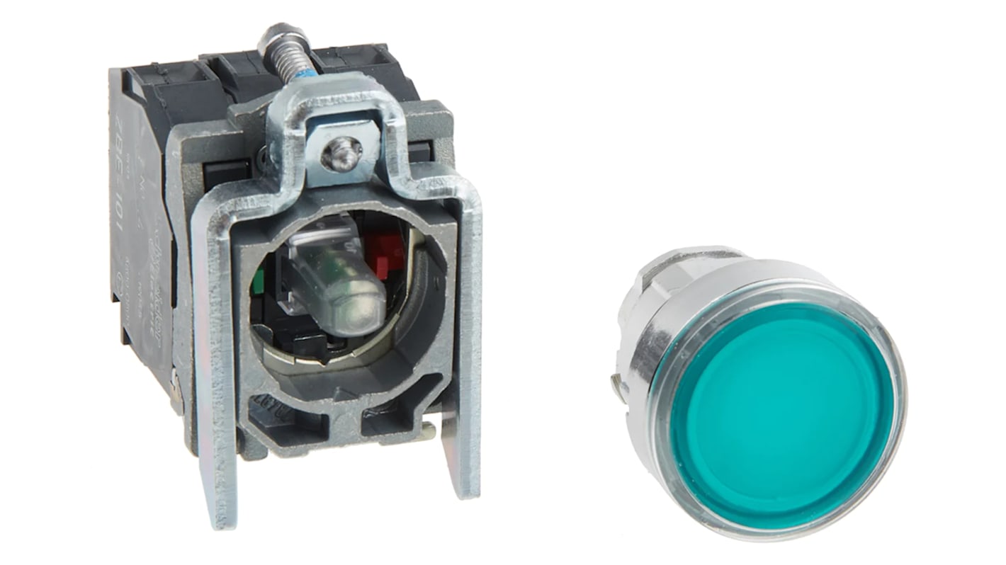 Pulsante luminoso Schneider Electric XB4BW33G5, montaggio a pannello, diametro 22 mm, verde, SPDT, IP 67, 600V.