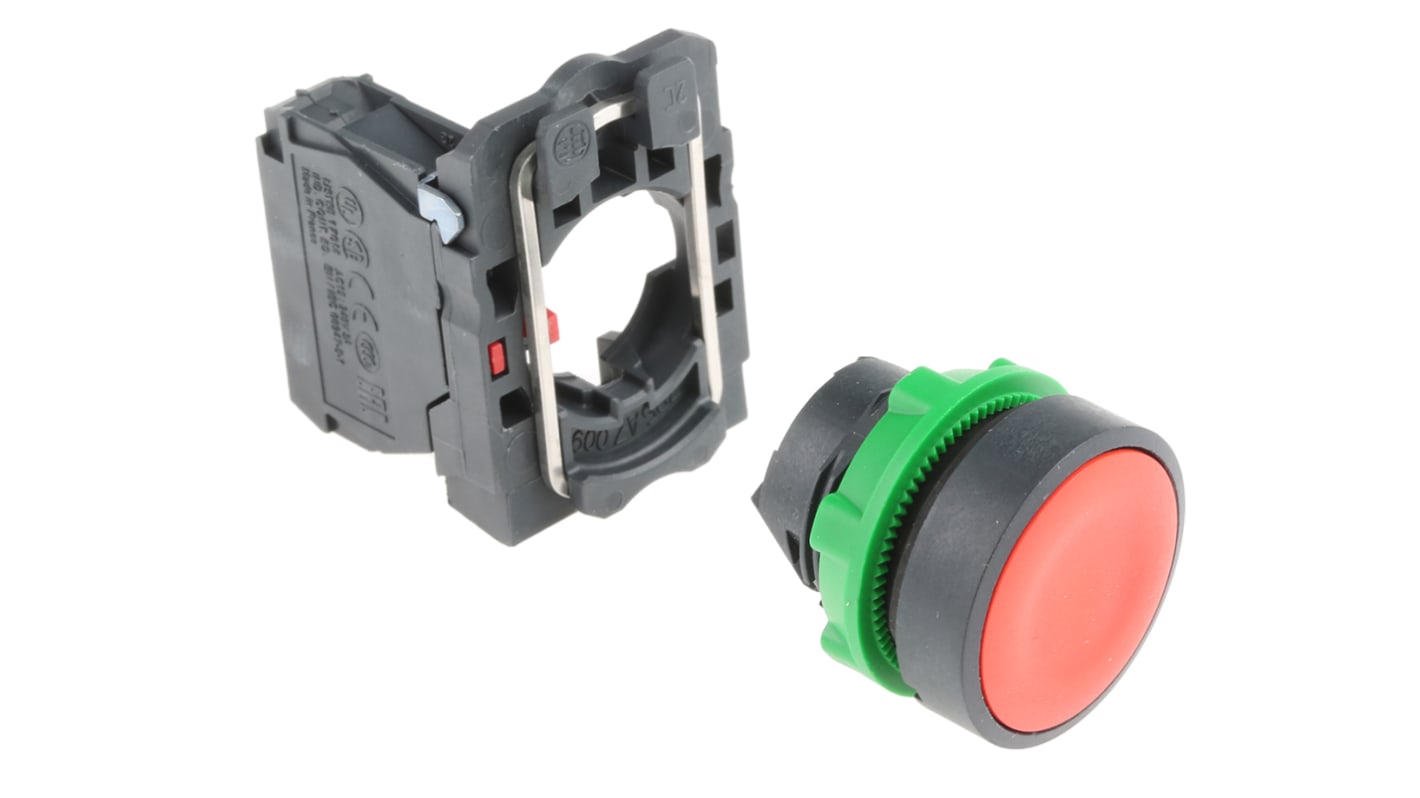 Pulsante SPST rosso Schneider Electric XB5AA42, montaggio a pannello, diametro foratura 22 mm, grado di protezione IP66/IP67/IP69K.