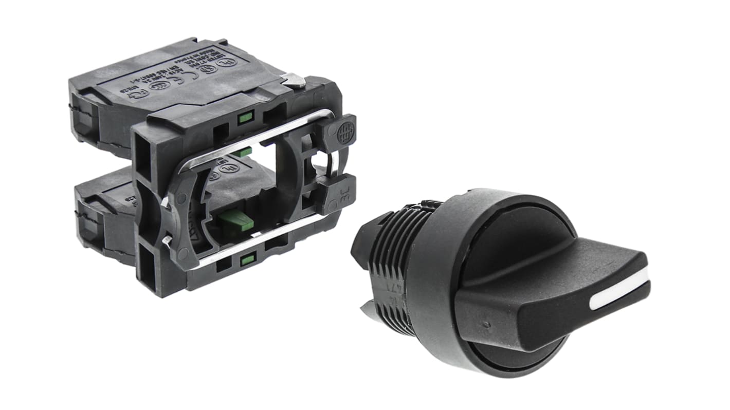 Interruttore rotante a 3 posizioni Schneider Electric XB5AD53 - Serie Harmony XB5. Commutatore impermeabile per applicazioni industriali.