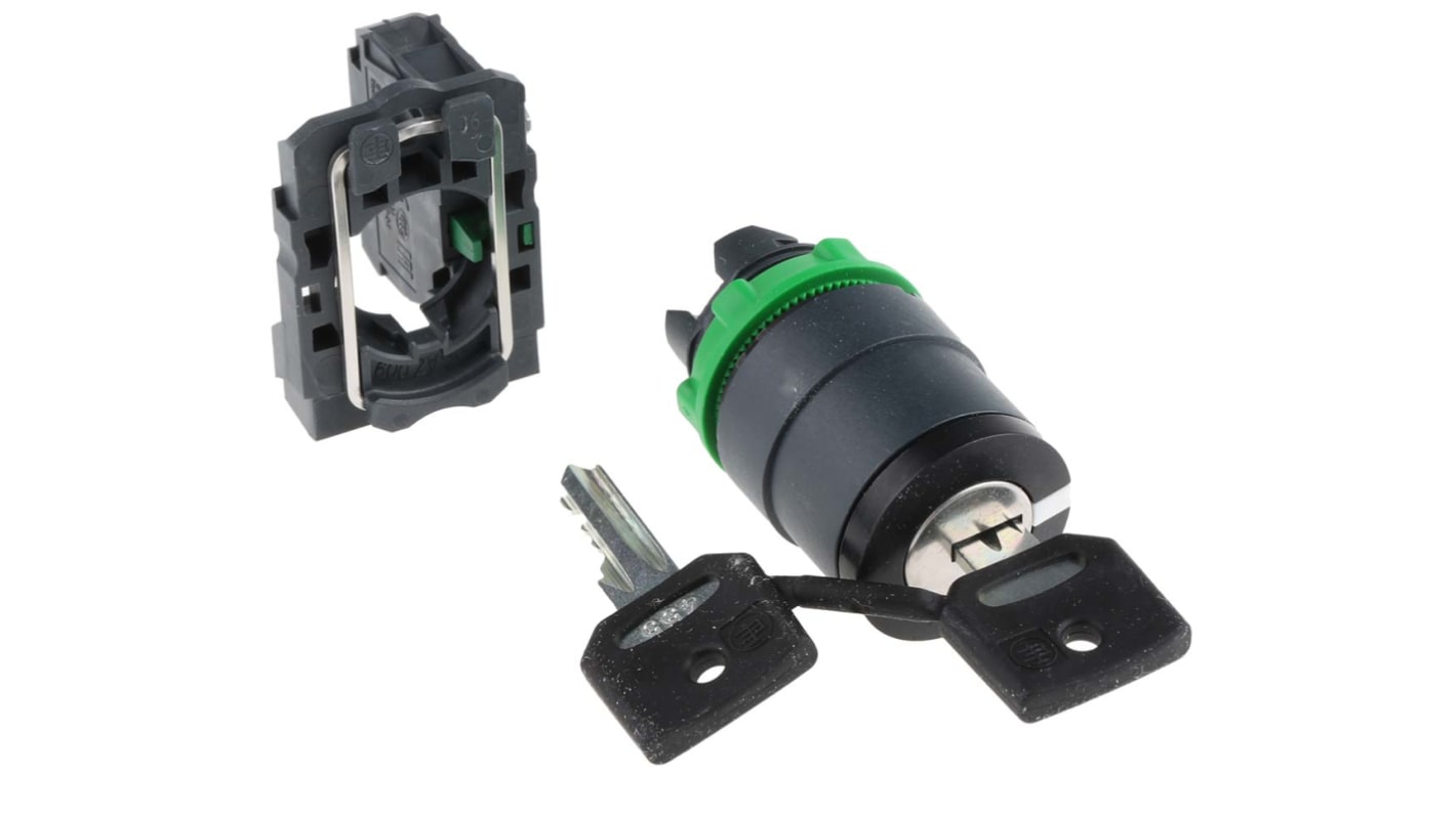 Interruttore a chiave Harmony XB5 Schneider Electric XB5AG41, 2 posizioni. Durata 1.000.000 cicli, metallo cromato resistente. Adatto per controlli industriali sicuri.