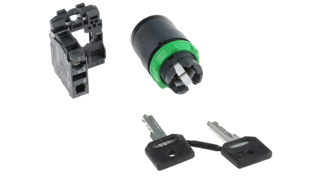 Interruttore a chiave Harmony XB5 Schneider Electric XB5AG41, 2 posizioni. Durata 1.000.000 cicli, metallo cromato resistente. Adatto per controlli industriali sicuri.