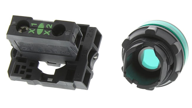 Spia LED universale 22mm Schneider Electric XB5AVB3, montaggio a pannello IP66/IP67/IP69K per ambienti industriali. Alta resistenza e durata.