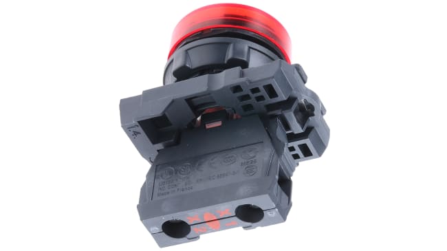 Spia LED rossa Schneider Electric XB5AVG4, montaggio a pannello, foro 22mm, protezione IP66/IP67, 120V ca. Adatta per ambienti industriali.