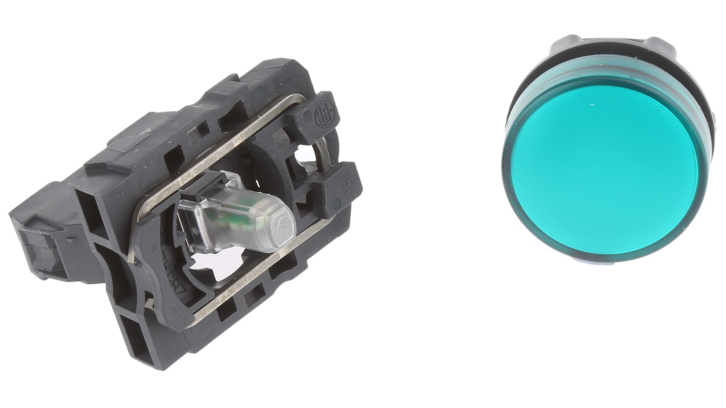 Spia LED verde Schneider Electric, montaggio a pannello 22 mm, IP66/IP67, tensione 240V, resistenza agli urti IK05.