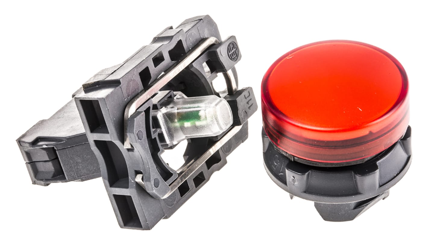 Spia LED universale 22mm Schneider Electric XB5AVM4 per montaggio a pannello, resistente IP66/IP67. Ideale per ambienti industriali e di controllo.