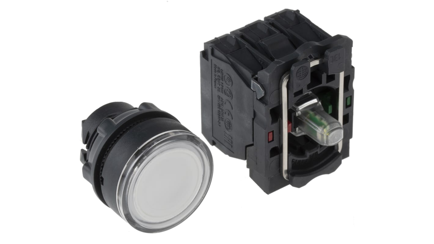 Pulsante SPDT illuminato Schneider Electric, montaggio a pannello, diametro 22 mm, protezione IP66/IP67/IP69K, temperatura -25 °C/+70 °C.